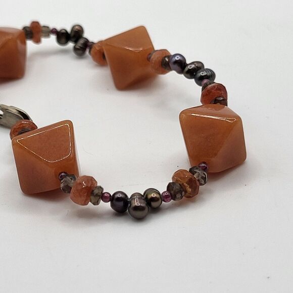 Artisan Tahitan Pearl Agate Sterling Silver Bracelet 8in - Picture 3 of 6